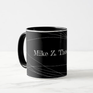 Mug nom + lignes minces courbes sur noir moderne