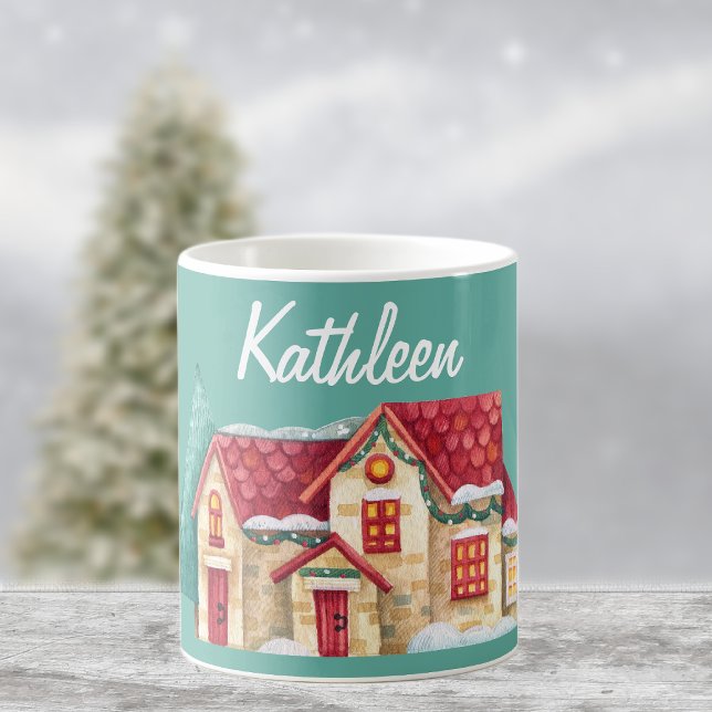 Mug Nom, Maison d'hiver à l'aquarelle 11oz (Créateur téléchargé)