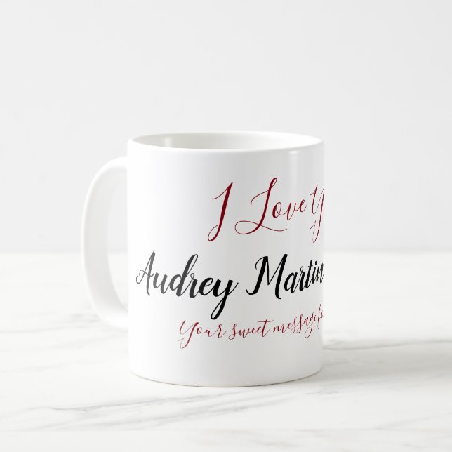 Mug nom manuscrit, message personnalisé "Je vous aime" (Devant gauche)
