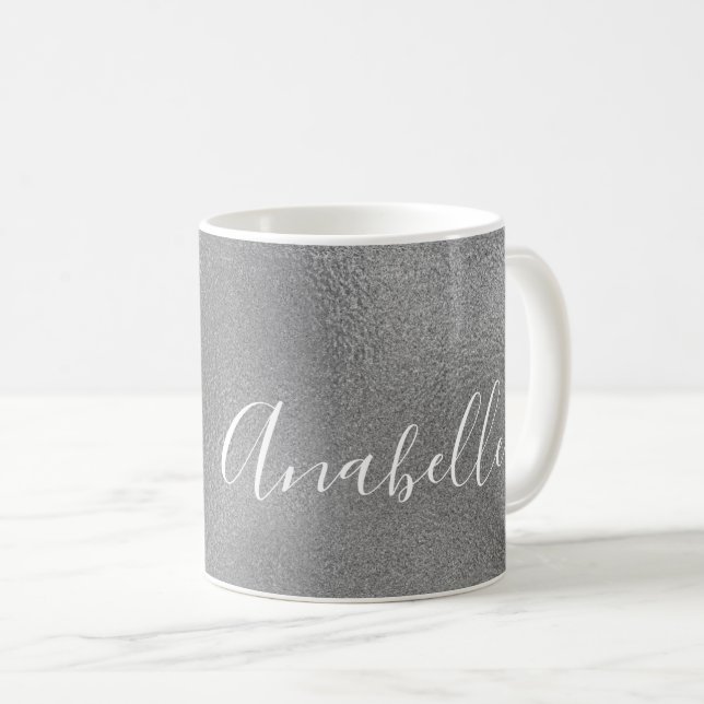 Mug Nom manuscrit personnalisé argent gris parties sci (Devant droit)