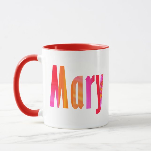 Mug Nom "Mary", Fun Colorful Pink Orange Lettres (Gauche)