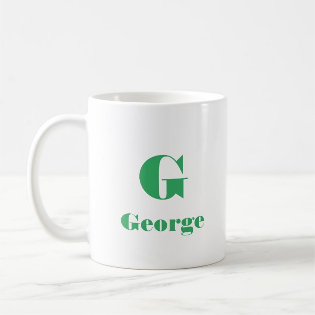Mug Nom minimal Lettre initiale Couleur solide verte (Gauche)