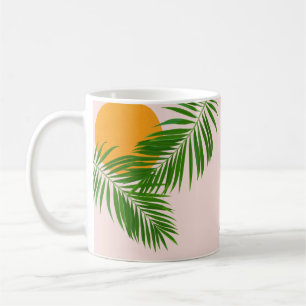 Mug Nom minimaliste Rétro Tropical Coucher de soleil F