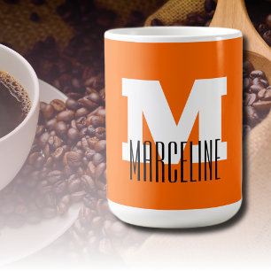 Mug Nom moderne élégant Initial   Neon Sunset Orange