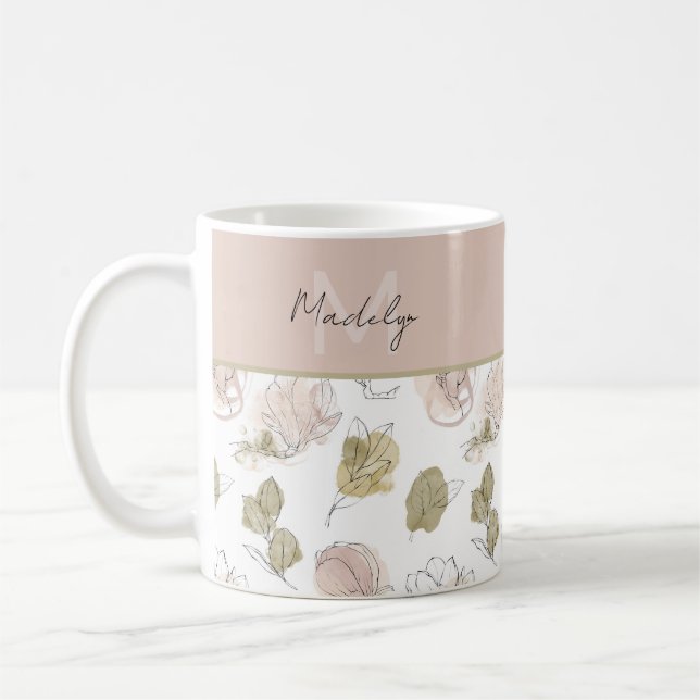 Mug Nom moderne Monogramme Floral Girly (Gauche)