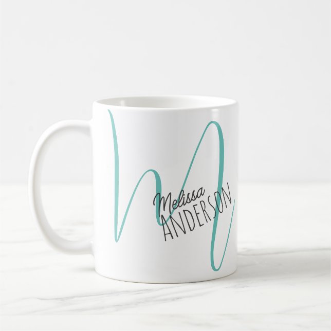 Mug Nom moderne Monogramme initial Personnalisé (Gauche)