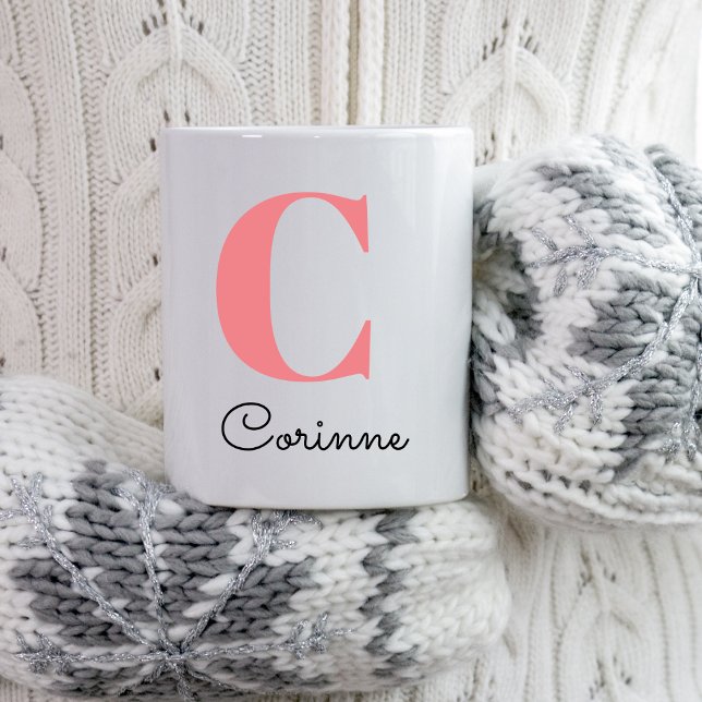 Mug Nom moderne Monogramme Noël initial présent (Créateur téléchargé)