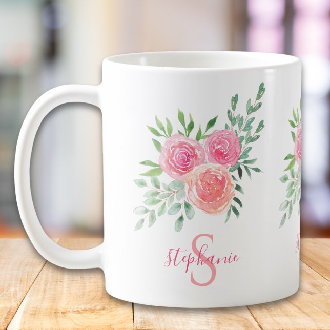 Mug Nom Monogram Floral Rose (Créateur téléchargé)