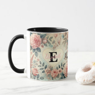 Mug Nom monogramme Coeurs romantiques vintages rose fl