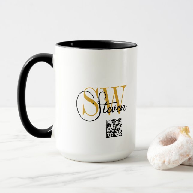 Mug Nom monogramme et signature moderne / code QR (Avec donut)