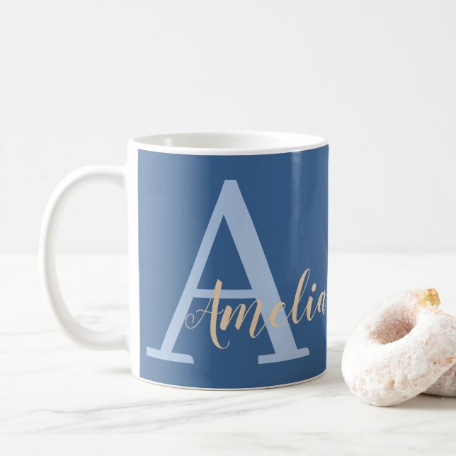 Mug Nom monogramme minimal bleu (Avec donut)