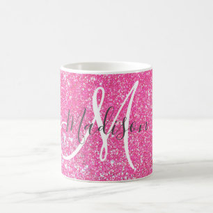 Mug Nom Monogramme Paillettes Rose Chaud Féminin