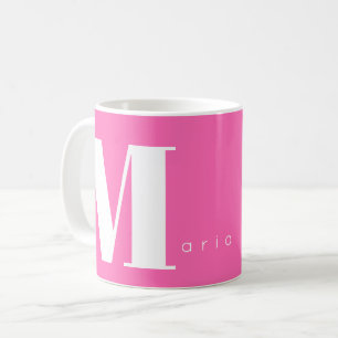 Mug Nom monogramme rose chaud typographie personnalisé