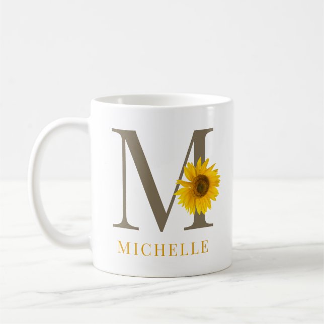 Mug Nom Monogramme Tournesol Moderne Rustique Modifiab (Gauche)