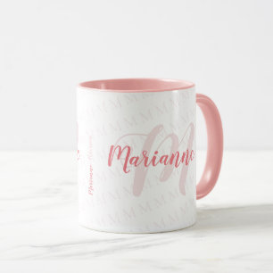 Mug nom monogrammed manuscrit / monogramme rose