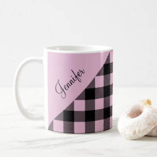 Mug Nom Motif de chèque rose moderne
