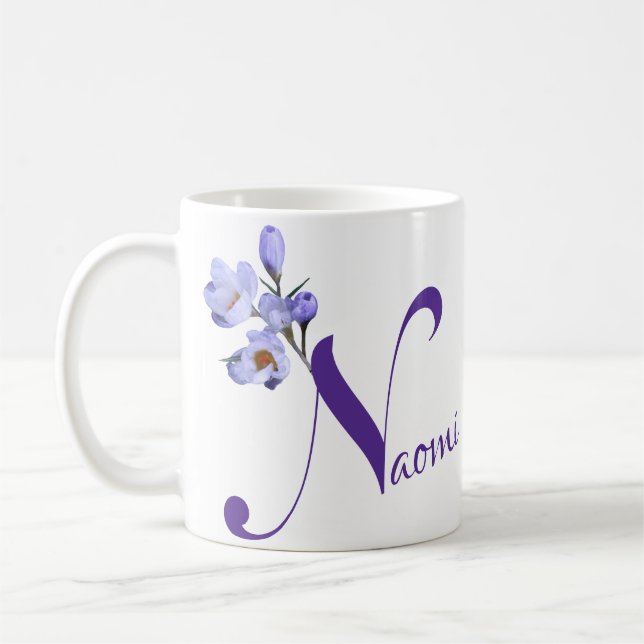Mug Nom Naomi personnalisable joli mauve girly floral (Gauche)