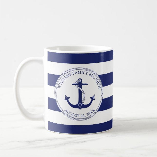 Mug Nom nautique bleu de monogramme d'Ancre de la (Gauche)