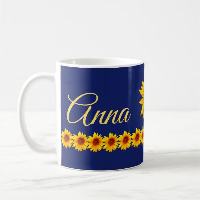 Mug Nom ou monogramme personnalisé de tournesol (Gauche)