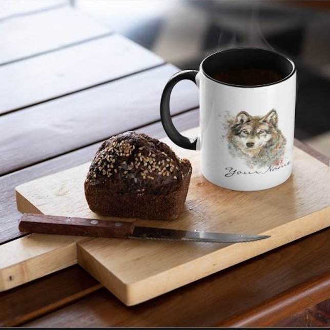 Mug Nom ou texte personnalisé Couleur d'eau Loup Musiq (Créateur téléchargé)