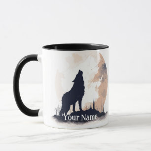 Mug Nom ou texte personnalisé Howling Wolf Wolf Wildli