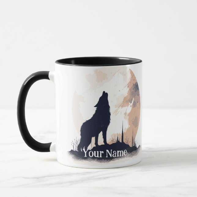 Mug Nom ou texte personnalisé Howling Wolf Wolf Wildli (Gauche)