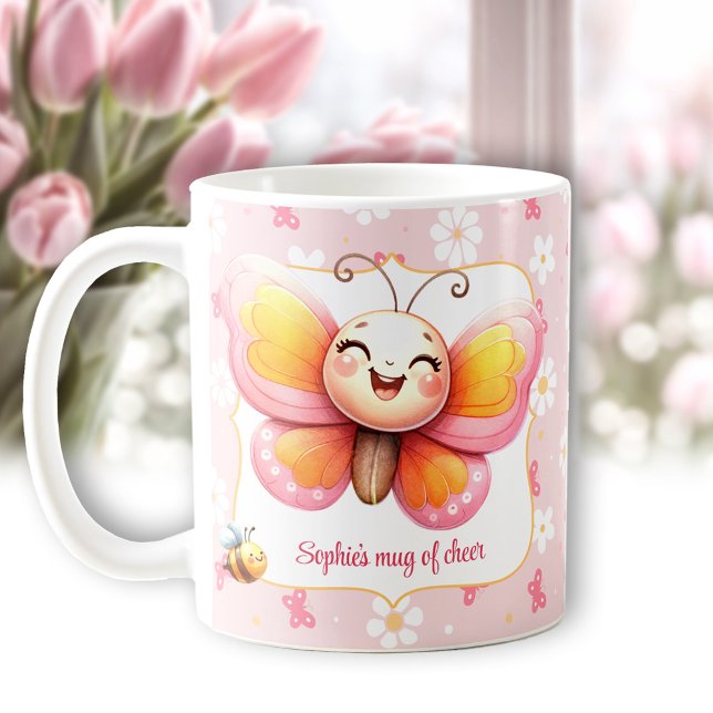 Mug Nom Papillon Mignon Fleur Rose De Joie (Cute Butterfly Pink Floral Name Mug Of Cheer)