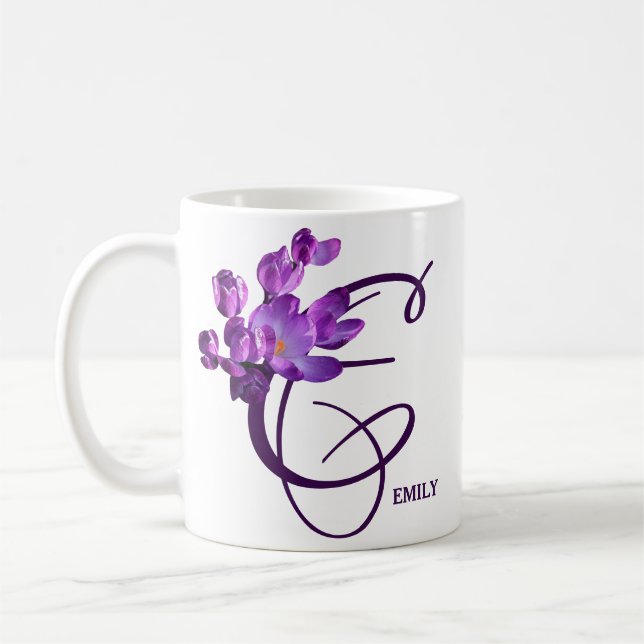 Mug Nom personnalisable Emily joli boho fleuri violet (Gauche)