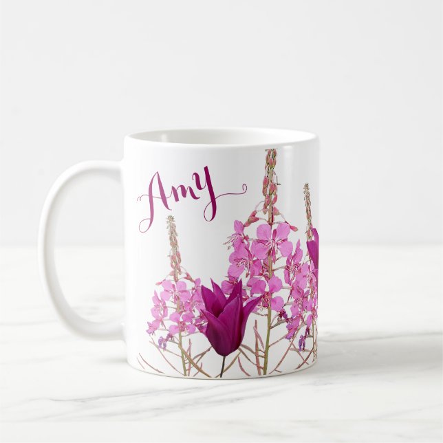 Mug Nom personnalisable Fleurs roses Amy boho floral f (Gauche)