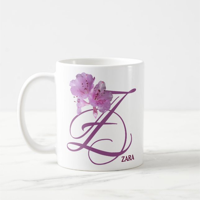 Mug Nom personnalisable fleurs roses rétro style Zara (Gauche)