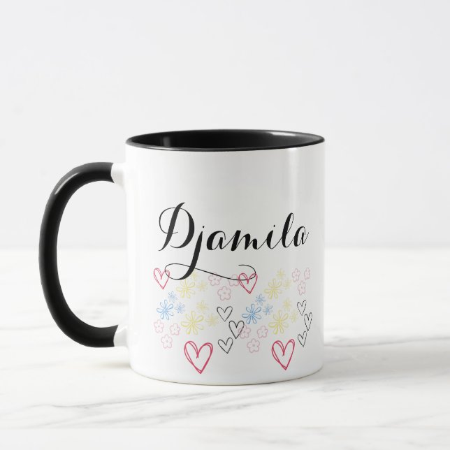 Mug Nom personnalisable illustré avec Coeurs&fleurs (Gauche)