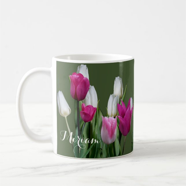Mug Nom personnalisable Miriam jolies fleurs de tulipe (Gauche)