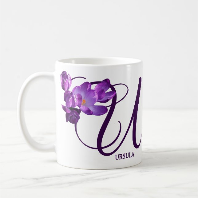Mug Nom personnalisable Ursula violet fleurs boho girl (Gauche)