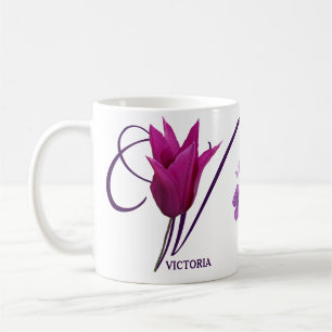 Mug Nom personnalisable Victoria monogramme joli flora