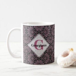 Mug Nom personnalisé 1920s Dusky Rose Floral Fronds Ma