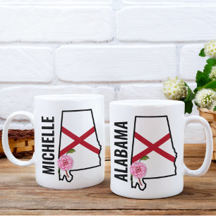Mug Nom personnalisé Alabama Drapeau et Fleur d'État C