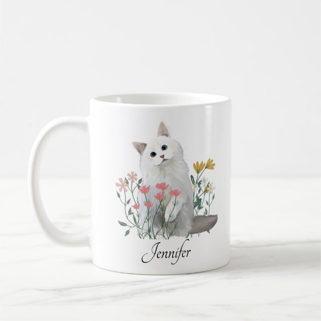 Mug Nom personnalisé | Amoureux de les chats blancs (Gauche)