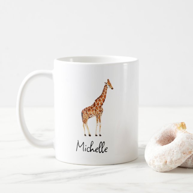 Mug Nom personnalisé Aquarelle Safari Animal Giraffe (Avec donut)