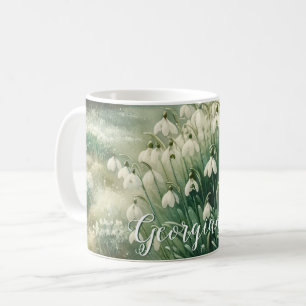 Mug Nom personnalisé Aquarelle Vintage Floral Snowdrop