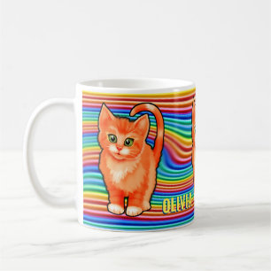 Mug Nom personnalisé arc-en-ciel et chaton Mug. Café M