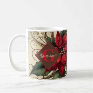 Mug Nom personnalisé Art Nouveau Noël Poinsettia