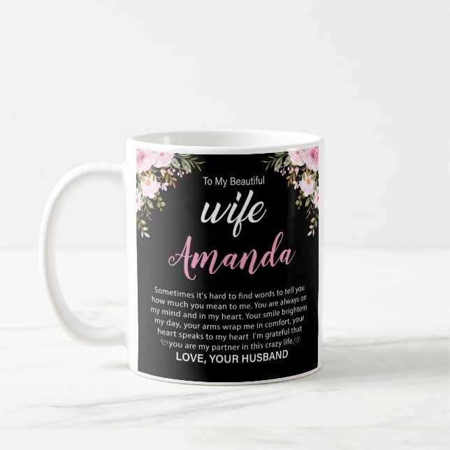 Mug Nom personnalisé avec message de rose rose pour fe (Gauche)