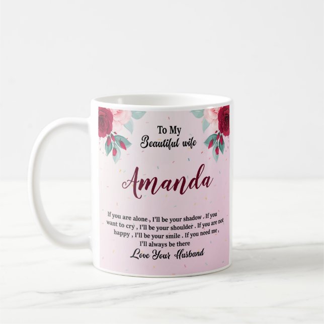 Mug Nom personnalisé avec message Rose rouge pour femm (Gauche)