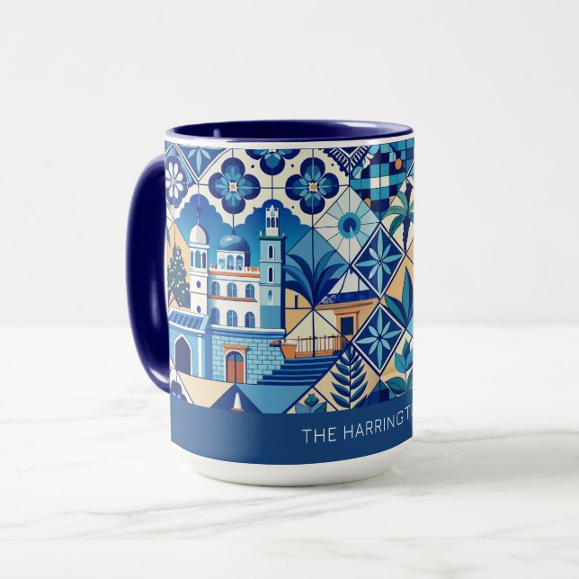 Mug Nom personnalisé Azulejo Tiles Motif (Devant gauche)