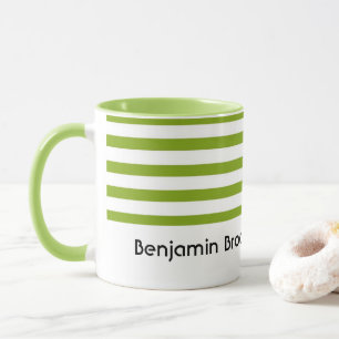 Mug Nom personnalisé bandes vert et blanc