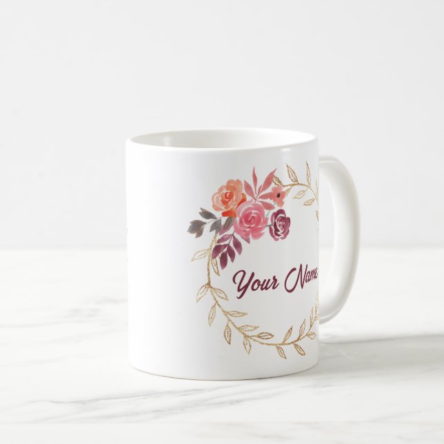 Mug Nom personnalisé Beau élégant Motif floral (Devant droit)