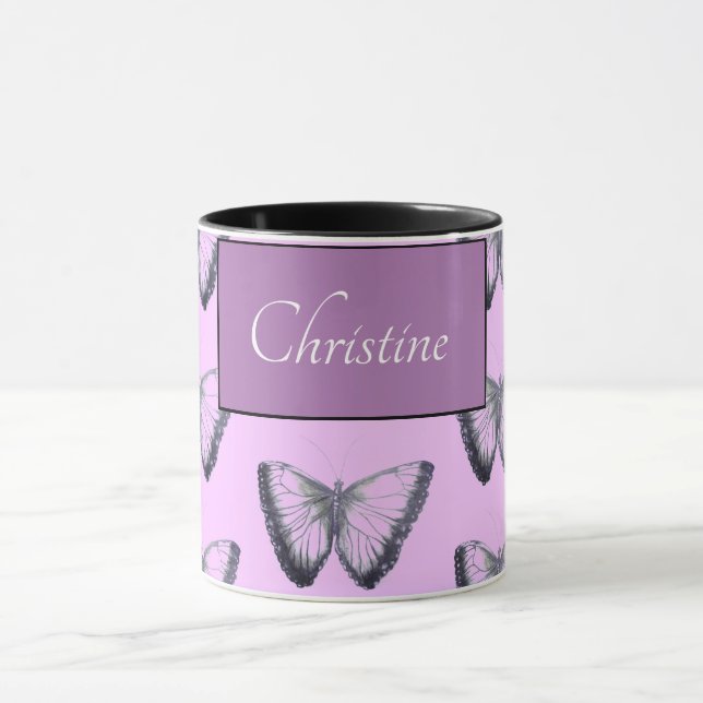 Mug Nom personnalisé Beau papillon (Centre)