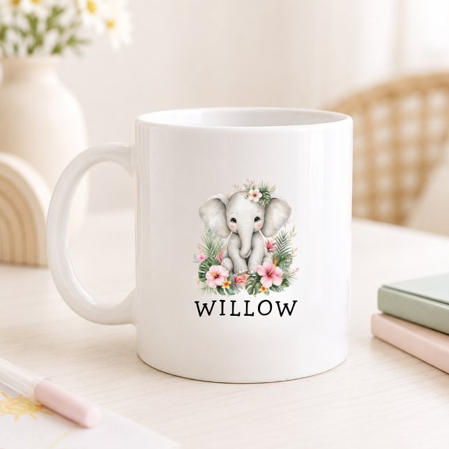 Mug Nom personnalisé bébé éléphant safari jungle (Custom Name Baby Elephant Safari Jungle Coffee Mug)