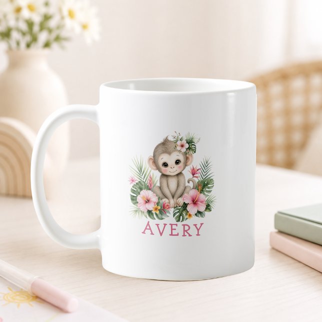 Mug Nom personnalisé bébé singe Safari Jungle (Custom Name Baby Monkey Safari Jungle Coffee Mug)