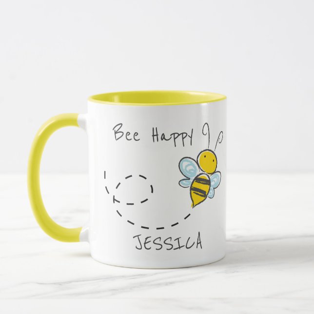 Mug Nom personnalisé | Bee Happy (Gauche)